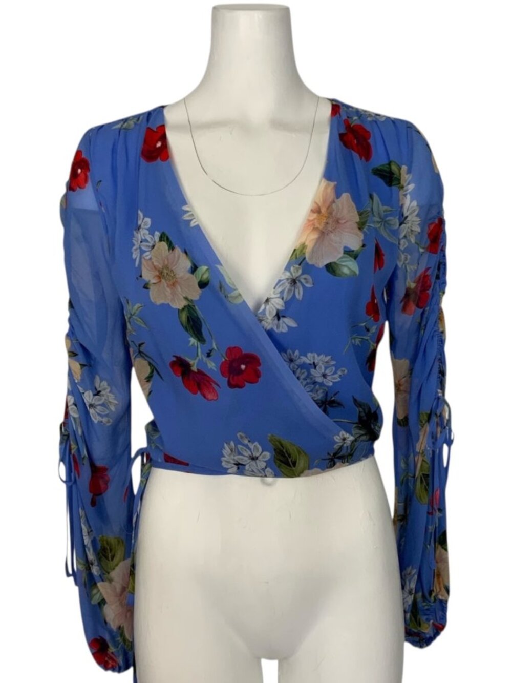 Nicholas Floral Wrap Top Blouse 0 Blue Silk